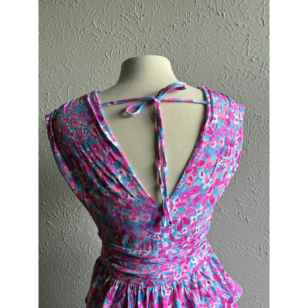 Lilly Pulitzer Floral Tiered Dress Pink Blue Open Back Women's  Sz M - Picture 10 of 16